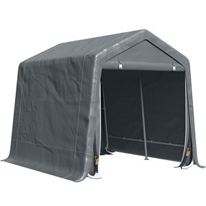 Abri de jardin robuste 2,8 m x 2,4 m avec structure en bois, abri pour vélos, abri de rangement pour patio, portes métalliques à double fermeture éclair, gris foncé - Product Image 1