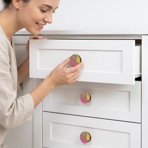 Beads Art Modern Round Bone Horn Wood Brass Cabinet <b>Knob</b> with Multi-Function Inlay for Furniture Handles - Product Image 4