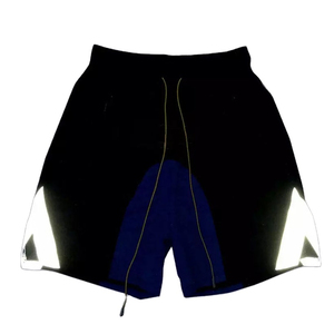 Men's Black Blue Gray Color Blocked Polyester Shorts With Yellow Drawstring Zip Pockets Quick Dry Sporty <b>Mid</b> Waist Design - Product Image 4