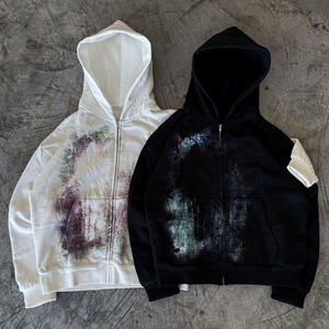 Custom Streetwear Full Zip Hoodies Premium Cotton Fleece Abstract Forest Spray Print OEM/ODM Custom Logo and Color Hoodies - Product Image 1
