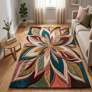 Alfombra floral colorida de diseño, alfombra moderna abstracta, alfombra de lana, alfombra artística con hojas botánicas, alfombra decorativa de lujo para sala de estar - Product Image 3
