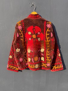 Premium Handcrafted Velvet <b>Jacket</b> for Women Traditional Rajasthani Embroidered Floral Patterns <b>Mandarin</b> <b>Collar</b> Short Coat Blazer - Product Image 2