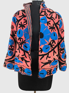 Veste à col mandarin en coton brodée à la main avec des motifs floraux, manches longues, longueur normale, pour femmes adultes, style Prairie Chic, idéale pour le printemps - Product Image 3
