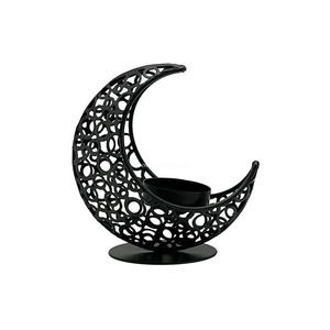 Ensemble de 2 porte-bougies en métal en forme de croissant de lune, design ajouré, finition dorée et noire, pour la décoration du Ramadan et de l'Aïd - Product Image 6