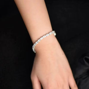 Moissanite Oval Cut Tennis Bracelet Silver Unisex Trendy Claw Setting for Wedding Anniversary Engagement Party <b>Gift</b> - Product Image 4