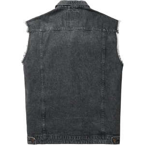 Men's <b>Black</b> 100% Cotton Denim <b>Vest</b> Sleeveless Stand Collar Casual Plus Size Washed Frayed Edge High Street Outerwear Summer - Product Image 6