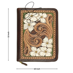 Western High Quality Tooled Leather Portfolio <b>File</b> <b>Folder</b> Cover Hand-Carved Zippered Organizer Binder A4 <b>File</b> Business Gift - Product Image 3