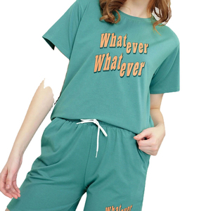 Conjunto de Verano de Alta Calidad para Mujer, Camiseta y Pantalones Cortos de Algodón Suave con Estampado Informal, Logotipo, Cuello Redondo, Tela de Felpa - Product Image 6