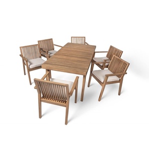 Modern Outdoor Teak Wood Dining Set 6 Seater Patio Garden <b>Table</b> and Armchair Furniture with Cushions - Product Image 6