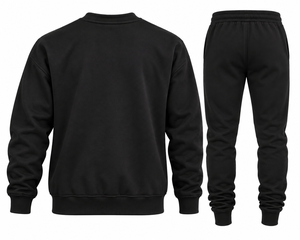 Ensemble de survêtement décontracté 2 pièces noir pour homme en mélange de coton, col rond, pull et pantalon de jogging - Product Image 2