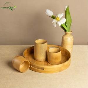 Gobelet à boire en bambou classique artisanal naturel avec couvercle - Cadeau écologique réutilisable pour les entreprises, la maison, les mariages et les activités de plein air - Product Image 2