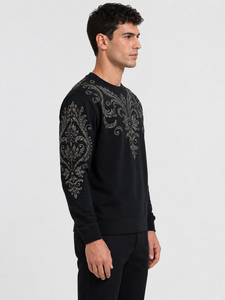 Sweat-shirt à col rond pour homme, brodé de strass, coupe classique, motif cachemire, noir, pull tricoté décontracté, sweat-shirt à strass - Product Image 4