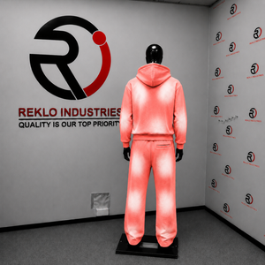 Ensemble de survêtement rose corail pour homme : sweat à capuche zippé et pantalon de jogging, effet délavé tendance, tenue de sport décontractée, vente en gros, personnalisable - Product Image 4
