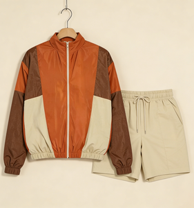 Conjunto de Chaqueta Cortavientos y Pantalones Cortos, Chándal de Secado Rápido para Hombre, Chándal Deportivo de 2 Piezas con Bloques de Color, Ropa Deportiva con Logotipo Personalizado, Ropa Urbana - Product Image 3