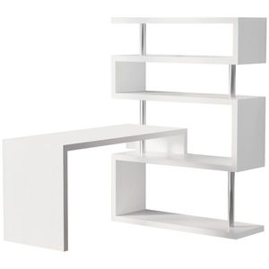 White Office Desk with Display Stand for Computer Use - Product Image 3
