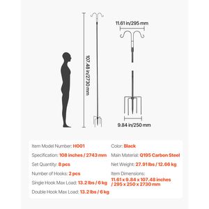 8 Pack 108 Inch Heavy Duty Double Shepherds <b>Hooks</b> 3/4 Inch Thick Garden Bird Feeder <b>Poles</b> for Outdoor Backyard Birding - Product Image 4