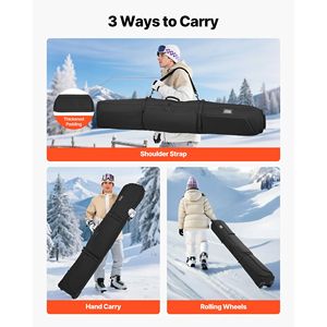 Borsa da Viaggio per Sci e Snowboard in Tessuto Oxford 600D Impermeabile, Imbottita con Chiusura a Fibbia, Fino a 190 cm, Accessorio per Viaggi Aerei - Product Image 3