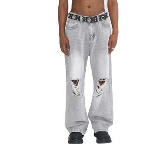 Manufacturer Direct Men's Wholesale Breathable Casual Dark Straight Solid Denim Jeans Embroidery for Summer Autumn Winter - Product Image 1