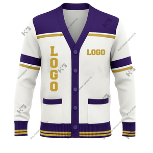 Cardigan blanc personnalisé pour femme, col en V, en maille acrylique, style universitaire (fraternité/sororité), pull pour homme, avec broderie de patch tendance, couleur unie, hiver - Product Image 3