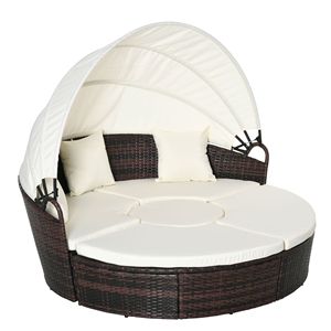 Ensemble de 4 canapés-lits d'extérieur en rotin tressé résistant aux intempéries avec auvent et oreillers en mousse pelucheuse thermolaquée pour hôpital - Product Image 1