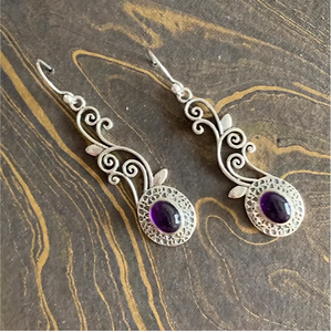 Handmade Silver 925 Vintage Style <b>Earrings</b> With <b>Small</b> Oval Purple Amethyst Stones Detailed Swirl Filigree <b>Dangle</b> Jewelry - Product Image 4