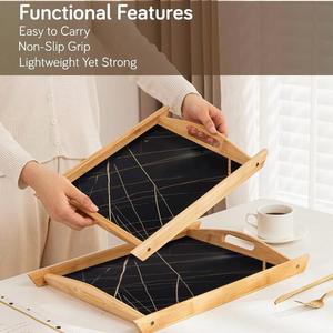 Set 2 Rattan Wood Kitchen <b>Storage</b> Trays Rectangle Polished Finish Dishwasher Safe <b>Table</b> Use Food Drink Serving Multifunctional - Product Image 4
