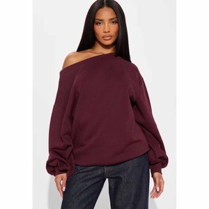 Sweat-shirt ample à épaules dénudées pour femme, en coton 100% Terry 380g, avec impression personnalisée, manches ballon surdimensionnées - Product Image 4