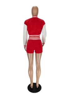 Wholesale <b>Women's</b> Jackets <b>Shorts</b> <b>Set</b> | Custom 2-Piece Outfit | Letter Patch Crop Jacket & High-Waist <b>Shorts</b> - Product Image 4
