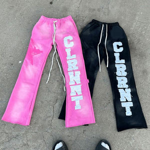 TITAN TREAD WEAR <b>Tie</b> Dye Sweatpants <b>Men</b> Elastic Waist Drawstring Casual Fleece Pants Letter Print Wide Leg <b>Black</b> Pink Cotton - Product Image 5