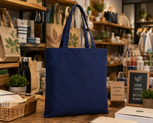 Sac fourre-tout en toile bleu marine, couleur unie, style minimaliste, sac de shopping toutes saisons - Product Image 6