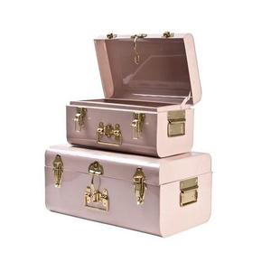Handcrafted Chest Stackable <b>Metal</b> <b>Storage</b> <b>Trunks</b> Rectangular Brown Silver Black with Gold Latches for Sundries Organization - Product Image 3