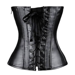 Corset gainant noir en similicuir PU pour femme avec laçage frontal et détail nœud, design de maintien ferme du ventre pour adultes - Product Image 2