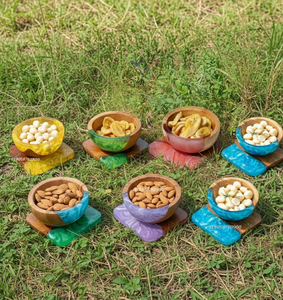 Ensemble de bols à collation en résine et bois faits à la main – Bols à fruits secs et à servir - Product Image 2