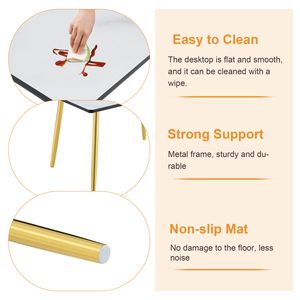 Set Tavolo e Sedie Bianco Effetto Marmo per Ristoranti, Piano in Vetro, Base in MDF, Gambe Affusolate in Metallo Dorato, Set da 4 Pezzi - Product Image 6