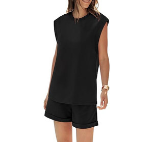 Wholesale Women Solid Casual Summer Lace Ankle Button O-Neck Short Sleeve Outdoor Athletic Matching <b>Sets</b> 100% Cotton Waterproof - Product Image 5