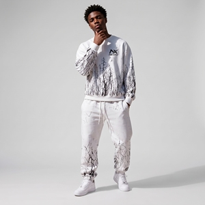 Men’s White Crack Print Tracksuit <b>Set</b> Graphic Crewneck Sweatshirt & Jogger <b>Pants</b> <b>2</b> <b>Piece</b> Streetwear Sportswear <b>Set</b> - Product Image 3