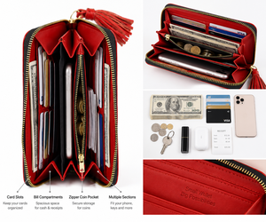 Cartera Larga de Cuero Genuino con Estampado de Cocodrilo para Mujer, con Cierre y Correa para la Muñeca, Gran Capacidad, para Uso Diario - Product Image 4