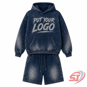 Custom <b>Men</b> Acid Wash 100% Cotton 320g Hoodie Set Streetwear Sweatshirt Shorts OEM ODM Private Label Wholesale - Product Image 1