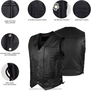 Button Up Mens Leather Vest Boxy Fit Genuine Leather <b>Waistcoat</b> Bulk Streetwear And Riding Apparels Leather Vest For Men's - Product Image 3