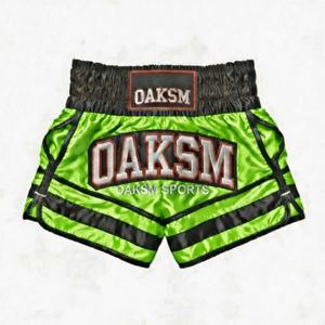 Pantalones Cortos de Muay Thai Personalizados, Satén Verde Neón Negro, Elásticos con Logotipo, Pantalones Cortos de Boxeo Tailandés con Logotipo Personalizado OEM, Satén Verde Fluorescente con Logotipo - Product Image 2