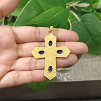 Collier pendentif plaqué or 18 carats avec pierre précieuse naturelle Lapis Lazuli, croix religieuse chrétienne, chaîne en câble, pour fêtes et usage quotidien