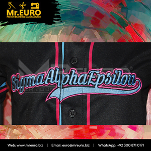 Maillot de baseball noir personnalisé à manches courtes avec fermeture boutonnée, impression par sublimation, Sigma Alpha Epsilon, unisexe, respirant, séchage rapide, devant - Product Image 6