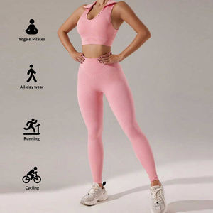 Ensemble de yoga pour femme, haut court à bretelles croisées à imprimé floral bleu, leggings taille haute longueur intégrale, respirant, en spandex et polyester, 2 pièces - Product Image 6