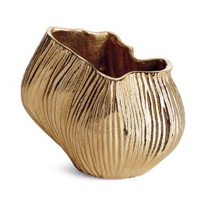 Elevated Bloom Modern Bronze Tabletop <b>Vase</b> Handmade With Ribbed Texture <b>Gold</b> Finish Decorative Art Piece - Product Image 4