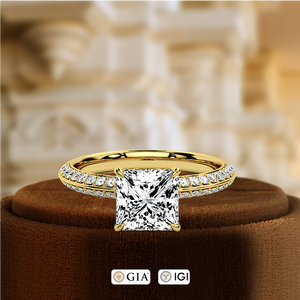 แหวนหมั้นเพชรทรงปรินเซสคัท 1.5 กะรัต เพชรเลี้ยงในห้องปฏิบัติการ ทอง 14K ประดับเพชรเต็มวงแบบ 3 มิติ พร้อมเพชรประดับแบบพาเว่ ได้รับการรับรองจาก IGI สำหรับ Part - Product Image 4