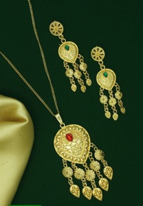 Charm Pendant set joyería chapada en oro indio Dubai árabe joyería colgante conjunto pendientes collar cadena para mujer - Product Image 6