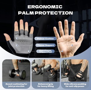 Gants de sport demi-doigts avec protection des poignets, protection de la paume, grip en silicone, pour entraînement, musculation, fitness, hommes et femmes - Product Image 2