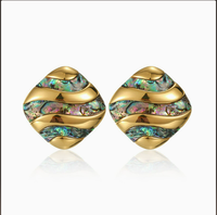 Boucles d'oreilles vintage de luxe à rayures ondulées en nacre, forme géométrique diamant, en alliage plaqué or 18 carats, bijoux punk