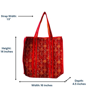 Block Printed Handmade Red Panelled Nonwoven Pure Cotton Bohemian Style Eco-friendly Tote <b>Bag</b> Zipper Closure <b>Beach</b> Summer - Product Image 3