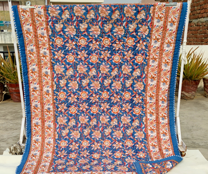 Handmade Cotton <b>Quilt</b> Floral Anokhi Print Bedspread Blanket with Non-slip Back 200TC Thread Count for Bedroom Home Decor - Product Image 1